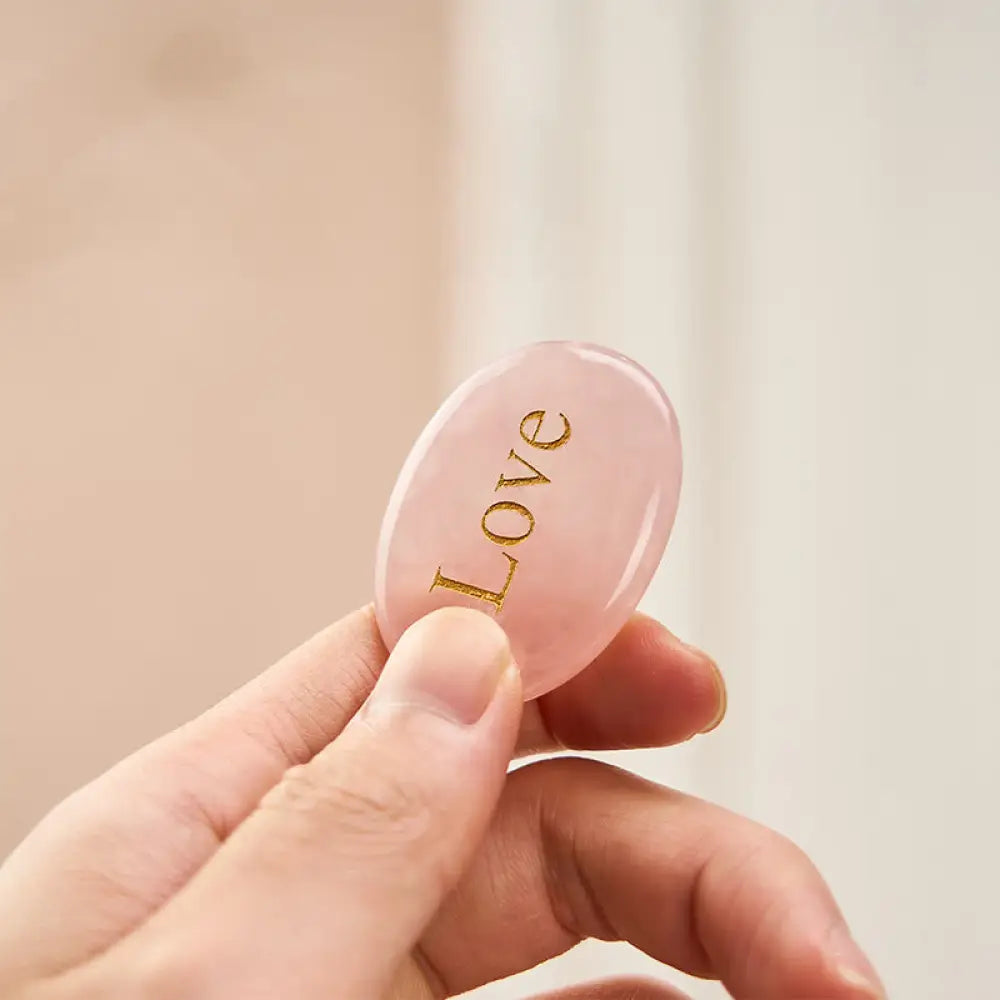 BWOOOH LOVE Engraved Natural Rose Quartz Palm Stone Heali