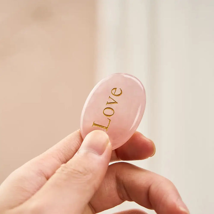 BWOOOH LOVE Engraved Natural Rose Quartz Palm Stone Heali