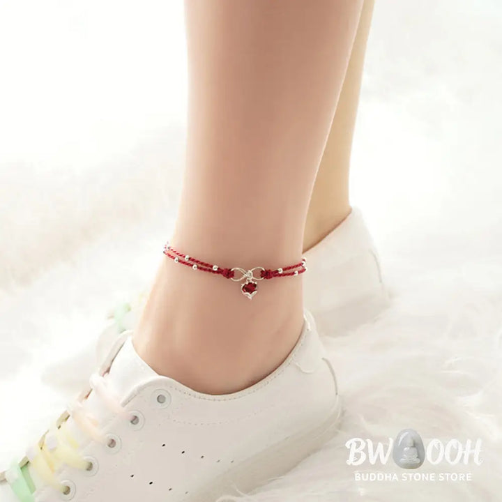 Buddha Stones Love Heart Infinity Symbol Braided String Anklet - Anklet