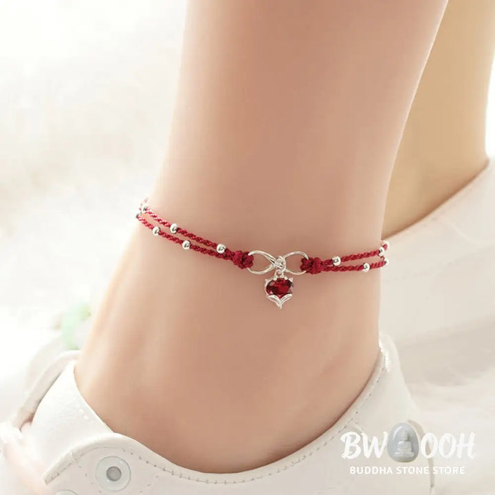 Buddha Stones Love Heart Infinity Symbol Braided String Anklet - Anklet