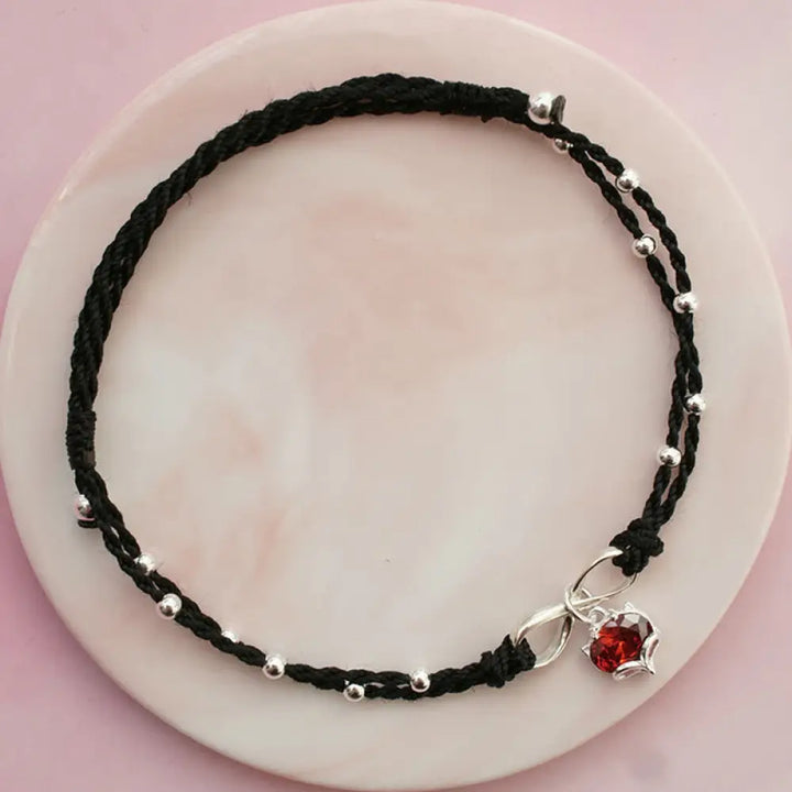 Buddha Stones Love Heart Infinity Symbol Braided String Anklet - Black Anklet - Anklet