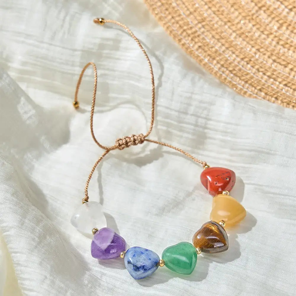 Buddha Stones Love Heart Red Agate Amethyst Green Aventurine Colorful Crystal Confidence Braided Bracelet - Colorful