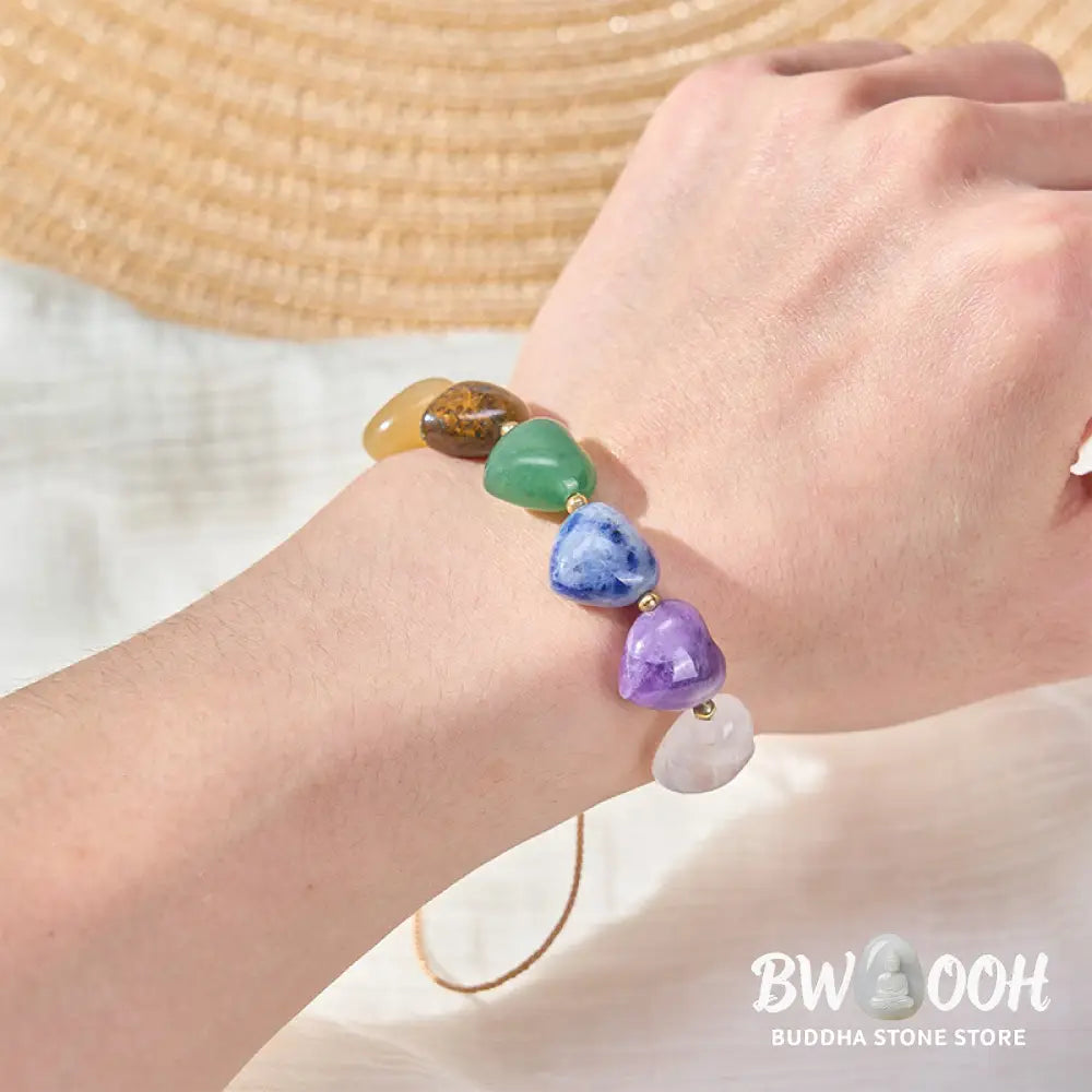 Buddha Stones Love Heart Red Agate Amethyst Green Aventurine Colorful Crystal Confidence Braided Bracelet - Colorful