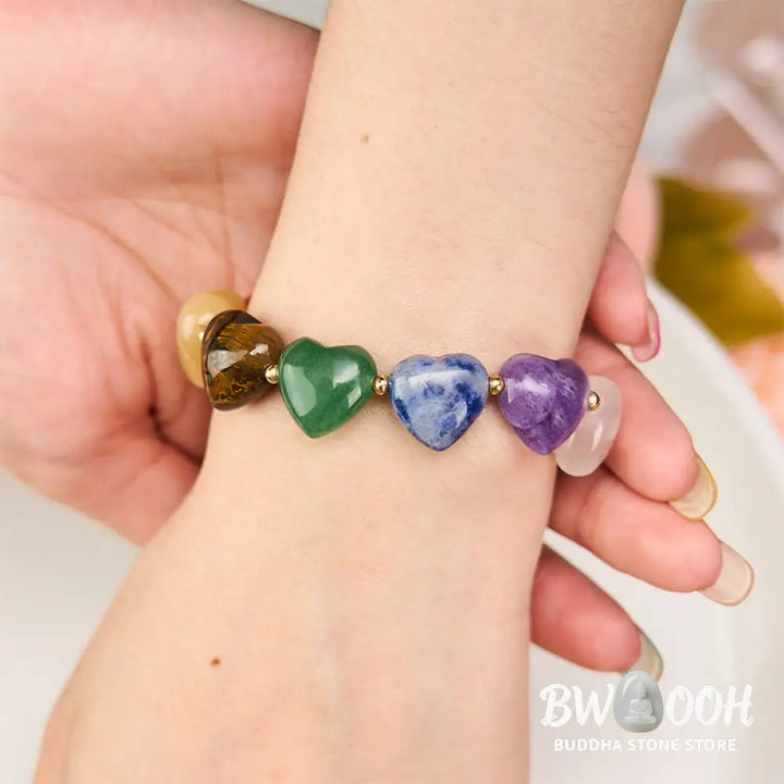 Buddha Stones Love Heart Red Agate Amethyst Green Aventurine Colorful Crystal Confidence Braided Bracelet - Colorful