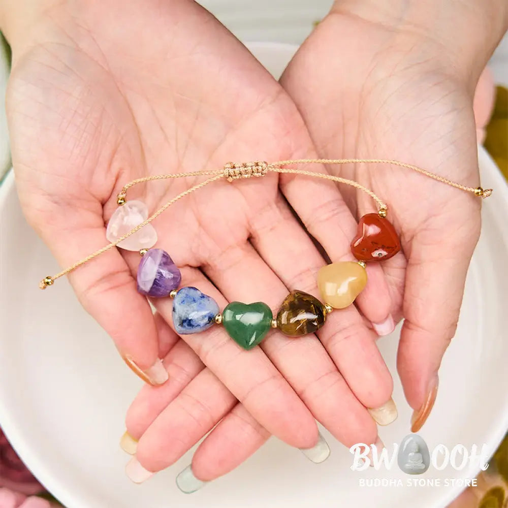 Buddha Stones Love Heart Red Agate Amethyst Green Aventurine Colorful Crystal Confidence Braided Bracelet - Colorful