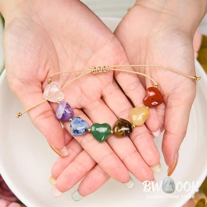 Buddha Stones Love Heart Red Agate Amethyst Green Aventurine Colorful Crystal Confidence Braided Bracelet - Colorful