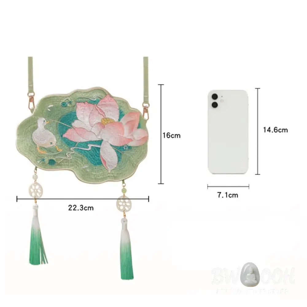 Buddha Stones Luck Embroidery Lotus Koi Fish Rabbit Flower Hanfu Bag Crossbody Bag Shoulder Bag - Bag