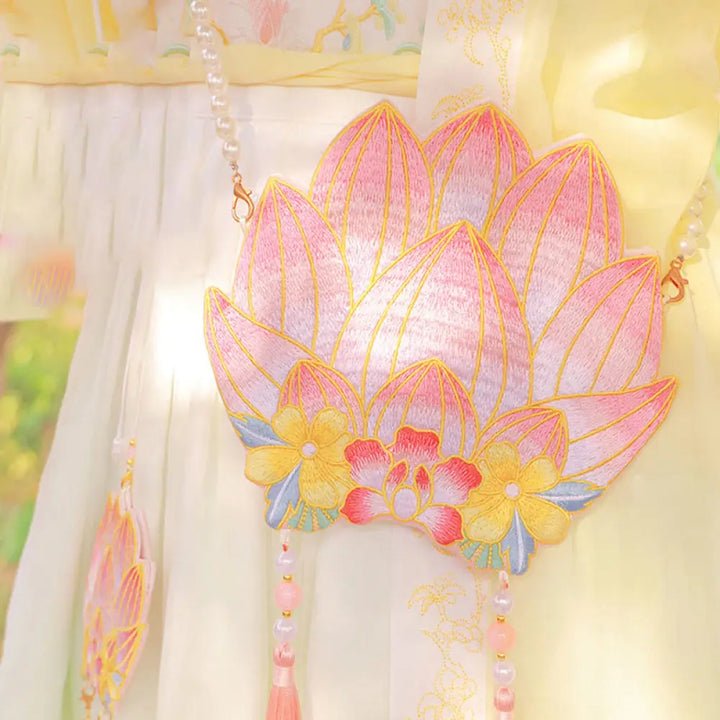 Buddha Stones Luck Embroidery Lotus Koi Fish Rabbit Flower Hanfu Bag Crossbody Bag Shoulder Bag - Lotus Flower - Bag