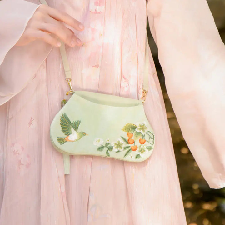 Buddha Stones Luck Embroidery Lotus Koi Fish Rabbit Flower Hanfu Bag Crossbody Bag Shoulder Bag - Koi Fish Flowers And