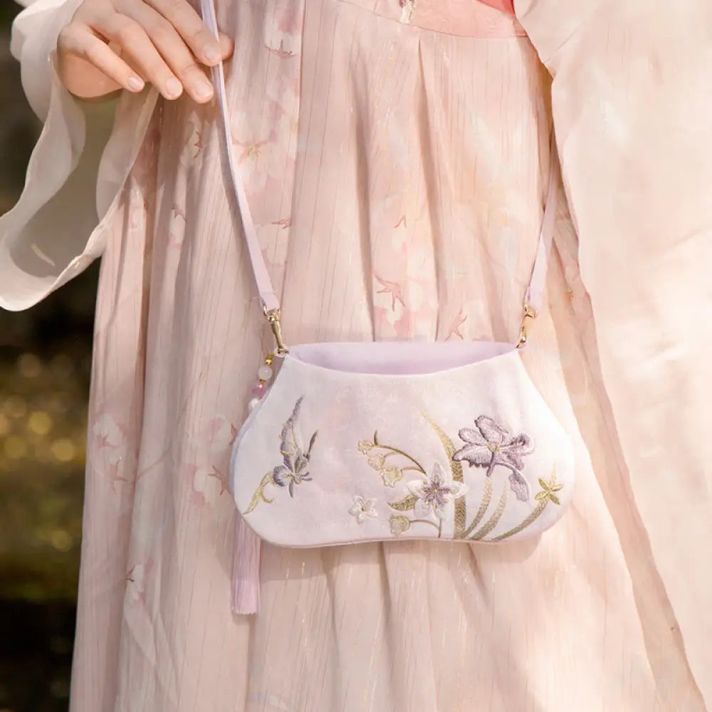 Buddha Stones Luck Embroidery Lotus Koi Fish Rabbit Flower Hanfu Bag Crossbody Bag Shoulder Bag - Koi Fish Iris - Bag