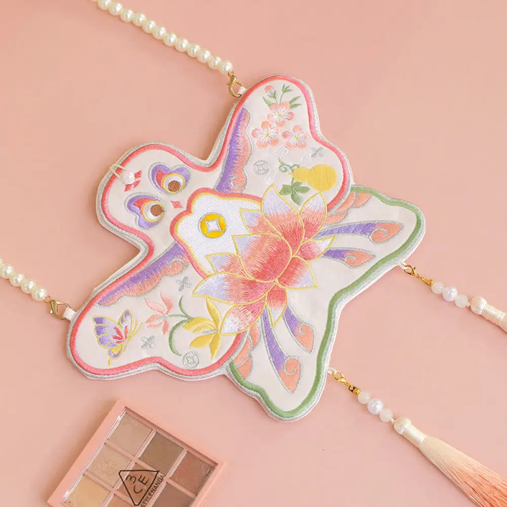Buddha Stones Luck Embroidery Lotus Koi Fish Rabbit Flower Hanfu Bag Crossbody Bag Shoulder Bag - Lotus Kite - Bag