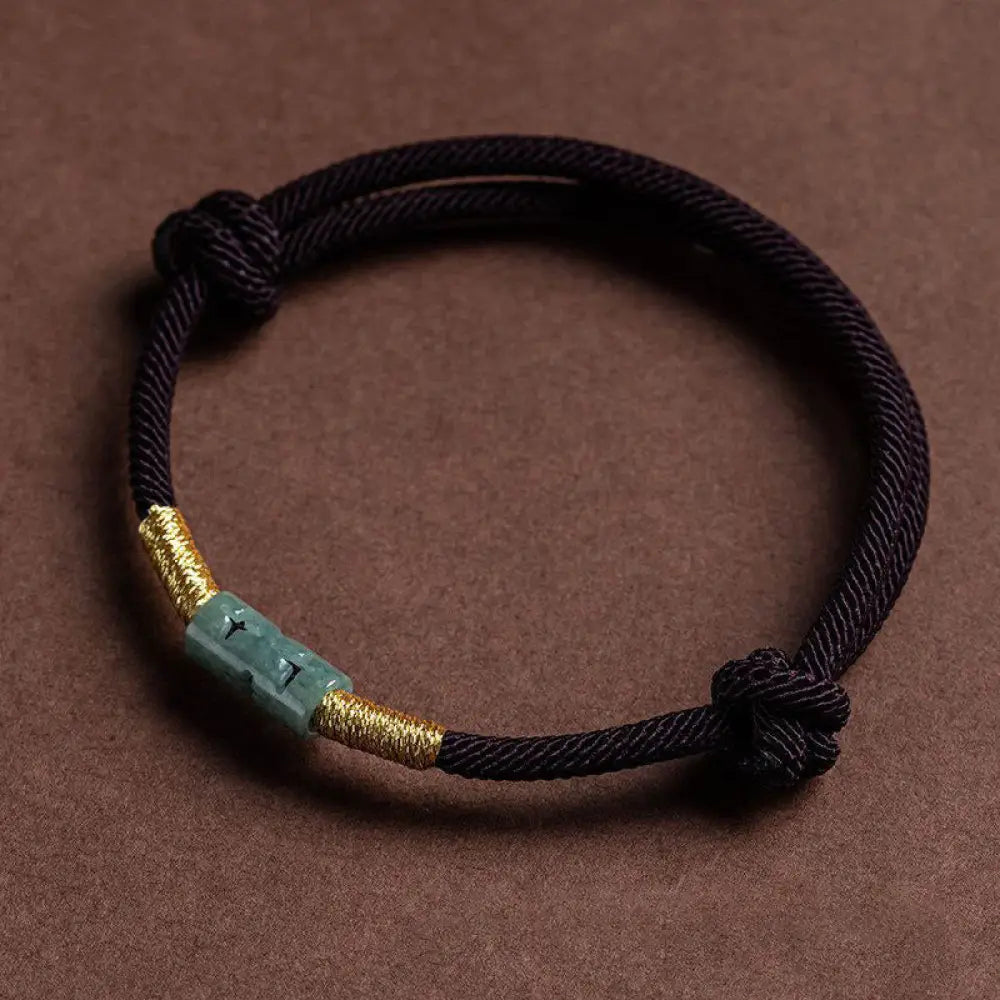 Buddha Stones Luck Jade String Rope Bracelet - BWOOOH - Brown Gold(Wrist Circumference 14-20cm) - Bracelet