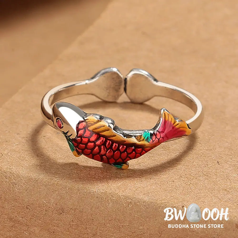 Buddha Stones Luck Koi Fish Wealth Prosperity Ring - BWOOOH - Luck Koi Fish(Adjustable) - Ring