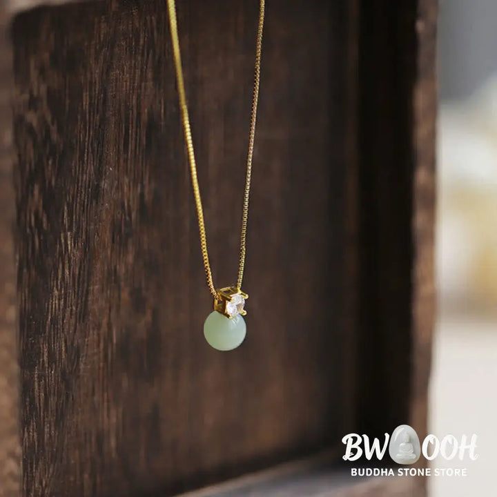 BWOOOH Lucky Bead Jade Prosperity Chain Necklace Pendant, featuring polished jade beads and a central jade pendant, with a 925 Sterling Silver clasp, symbolizing luck and prosperity. - View 8