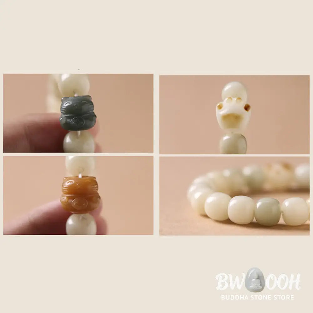 Buddha Stones Lucky Cat Bodhi Seed Cat Paw Peace Bracelet - BWOOOH - Bracelet