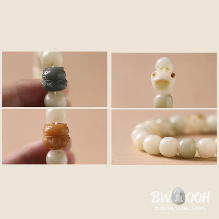 Buddha Stones Lucky Cat Bodhi Seed Cat Paw Peace Bracelet - BWOOOH - Bracelet