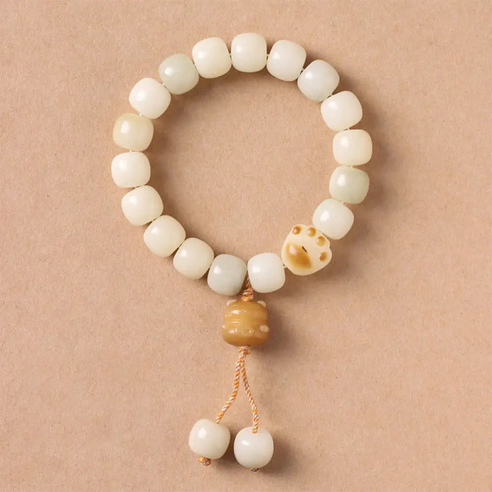 Buddha Stones Lucky Cat Bodhi Seed Cat Paw Peace Bracelet - BWOOOH - Bodhi Seed Yellow Cat - Bracelet