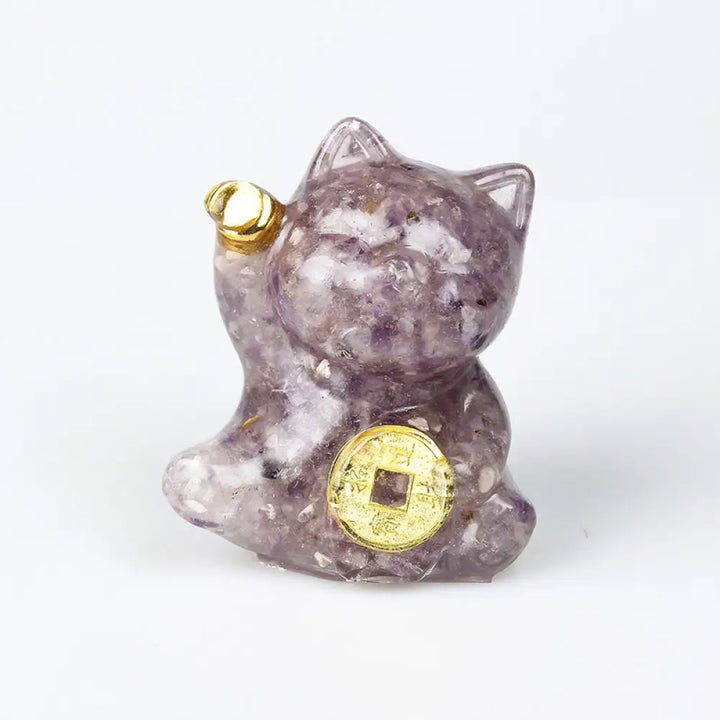 Buddha Stones Lucky Cat Copper Coin Turquoise Labradorite Pink Crystal Amethyst Strength Home Decoration - Amethyst