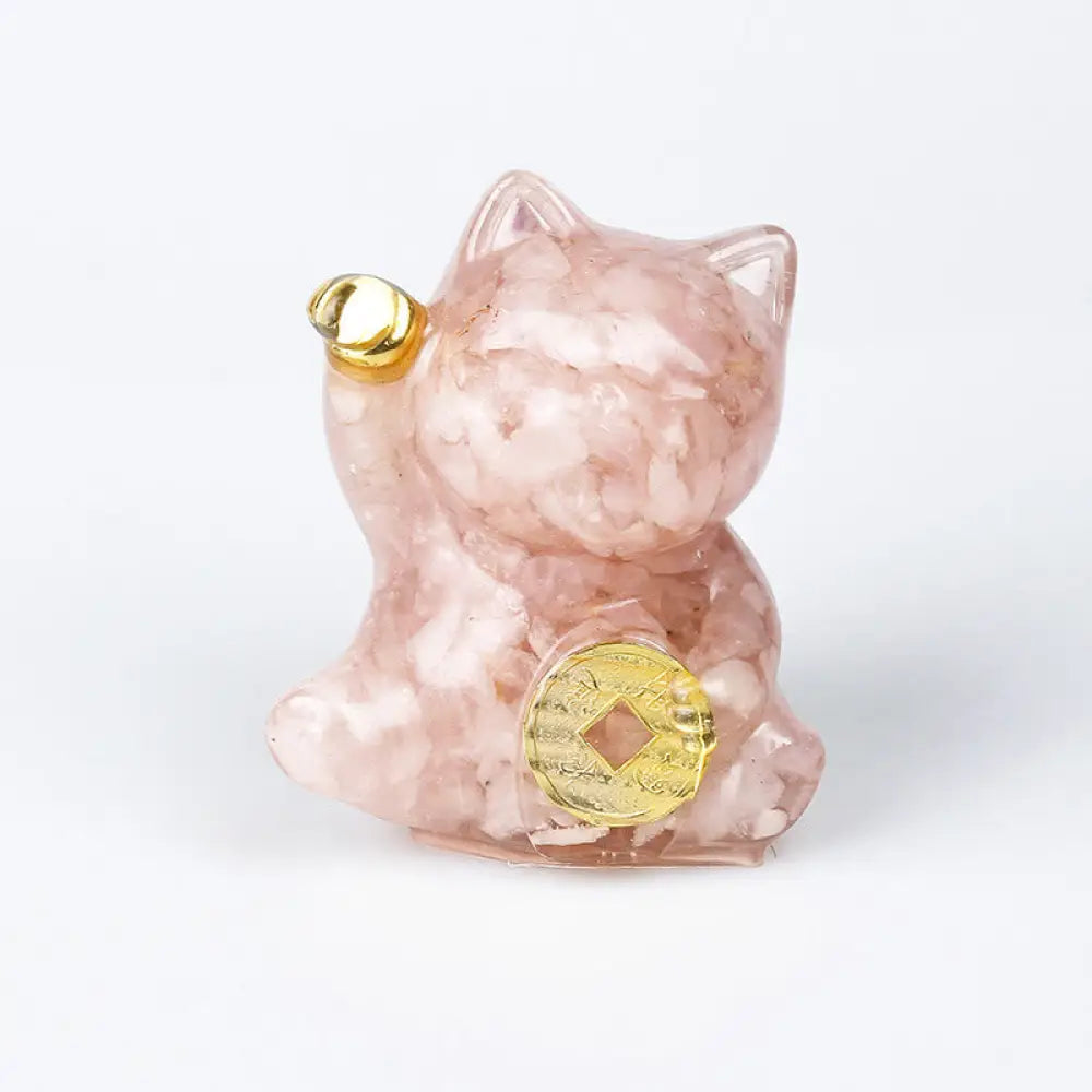 Buddha Stones Lucky Cat Copper Coin Turquoise Labradorite Pink Crystal Amethyst Strength Home Decoration - Pink Crystal