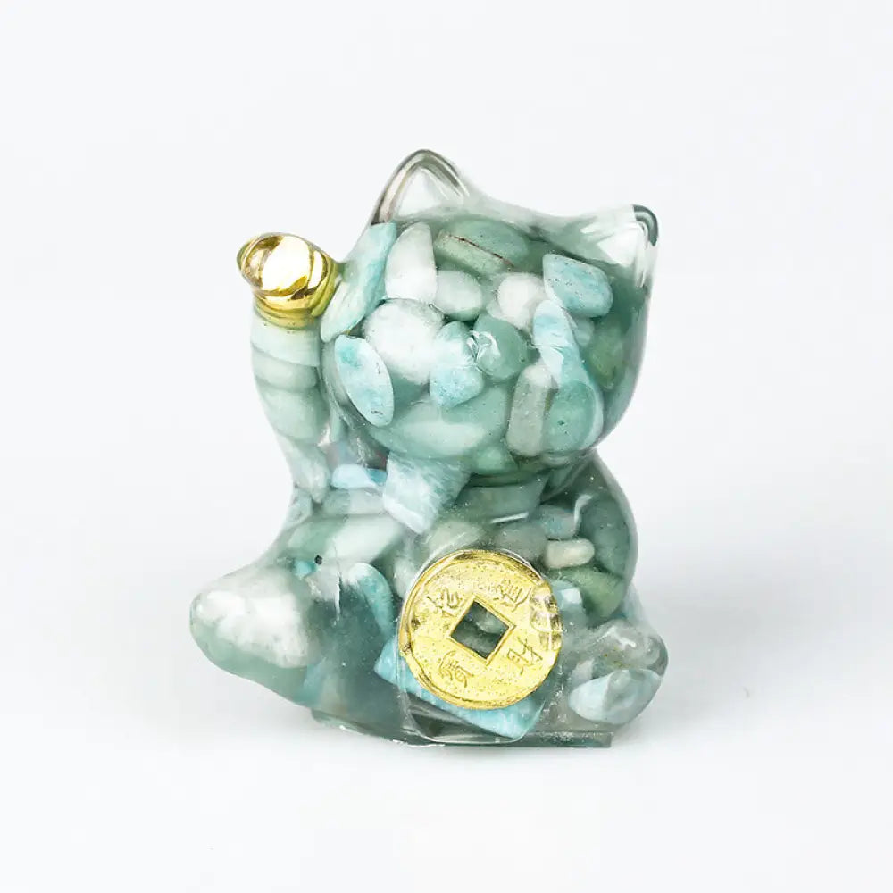 Buddha Stones Lucky Cat Copper Coin Turquoise Labradorite Pink Crystal Amethyst Strength Home Decoration - Amazonite