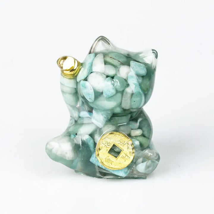 Buddha Stones Lucky Cat Copper Coin Turquoise Labradorite Pink Crystal Amethyst Strength Home Decoration - Amazonite