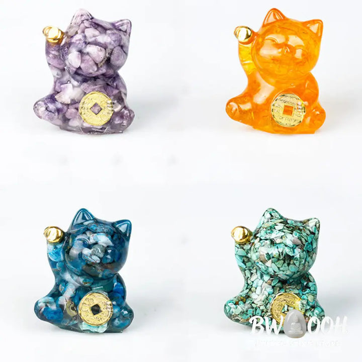 Buddha Stones Lucky Cat Copper Coin Turquoise Labradorite Pink Crystal Amethyst Strength Home Decoration - Decorations