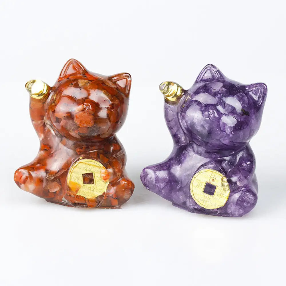 Buddha Stones Lucky Cat Copper Coin Turquoise Labradorite Pink Crystal Amethyst Strength Home Decoration - Decorations