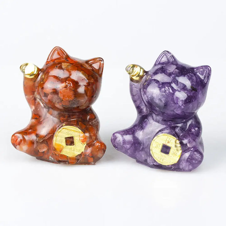 Buddha Stones Lucky Cat Copper Coin Turquoise Labradorite Pink Crystal Amethyst Strength Home Decoration - Decorations