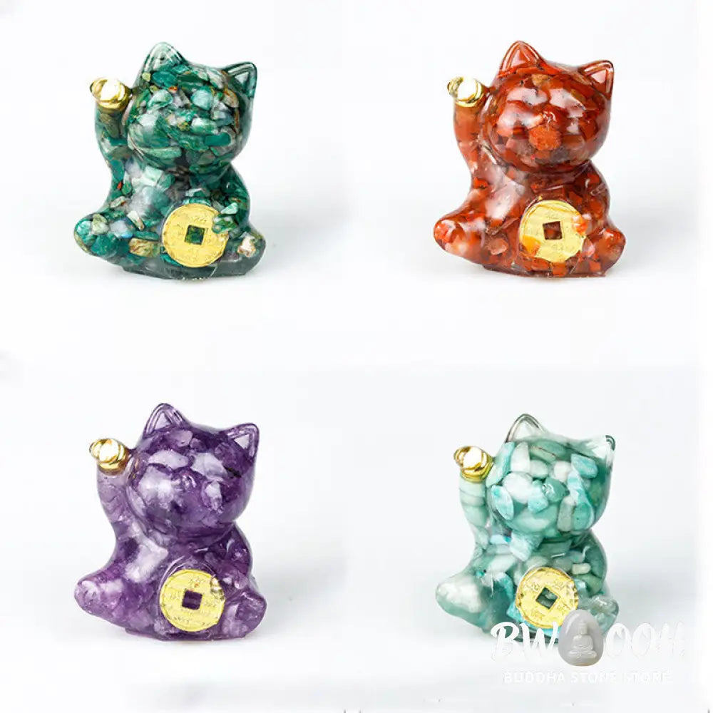 Buddha Stones Lucky Cat Copper Coin Turquoise Labradorite Pink Crystal Amethyst Strength Home Decoration - Decorations