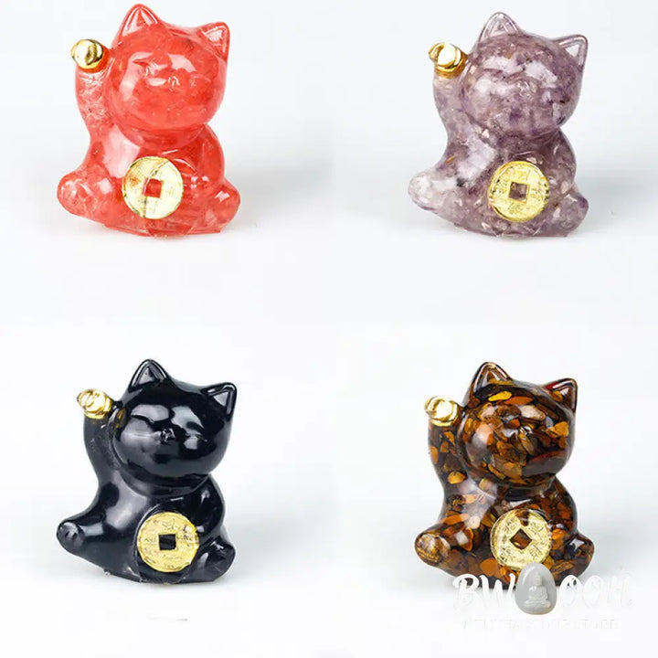 Buddha Stones Lucky Cat Copper Coin Turquoise Labradorite Pink Crystal Amethyst Strength Home Decoration - Decorations
