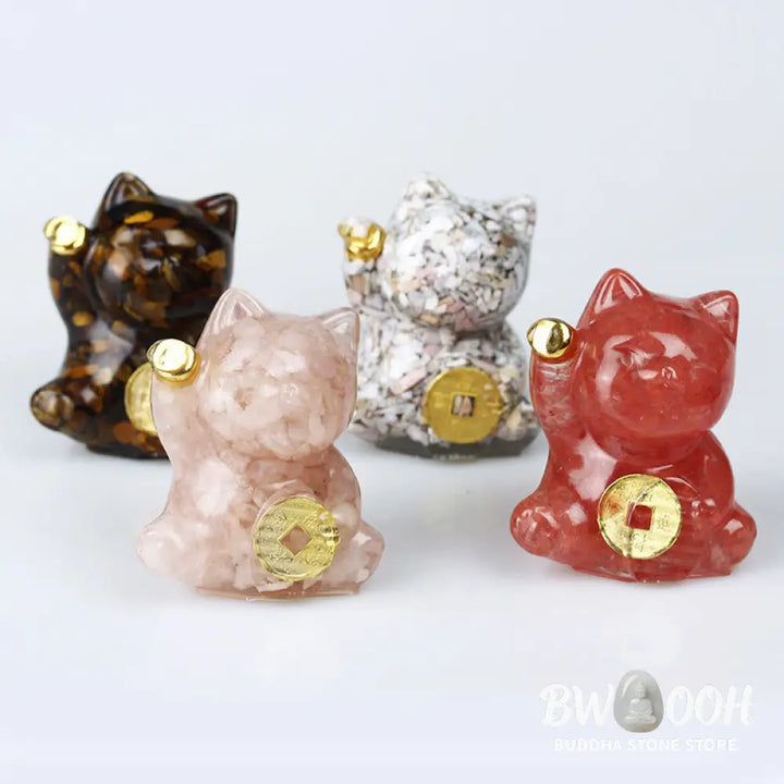 Buddha Stones Lucky Cat Copper Coin Turquoise Labradorite Pink Crystal Amethyst Strength Home Decoration - Decorations