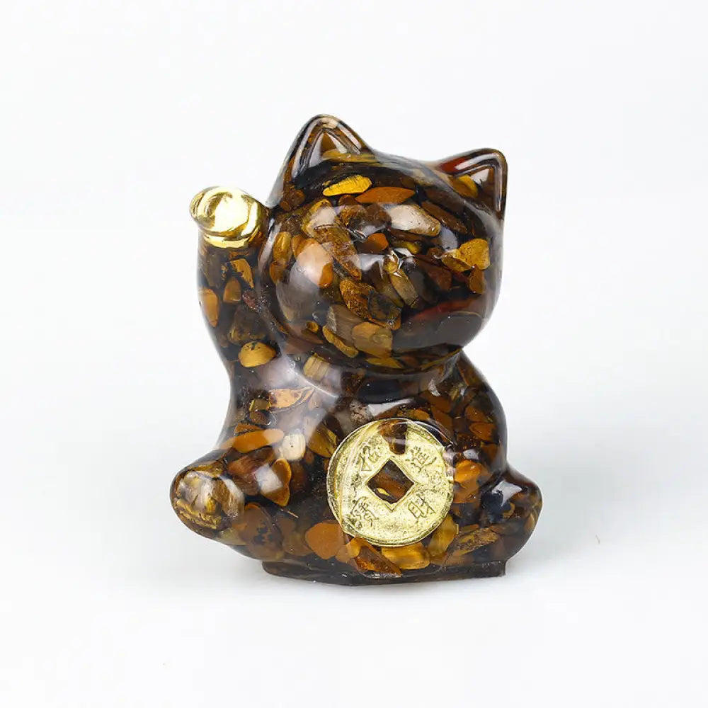 Buddha Stones Lucky Cat Copper Coin Turquoise Labradorite Pink Crystal Amethyst Strength Home Decoration - Tiger’s Eye