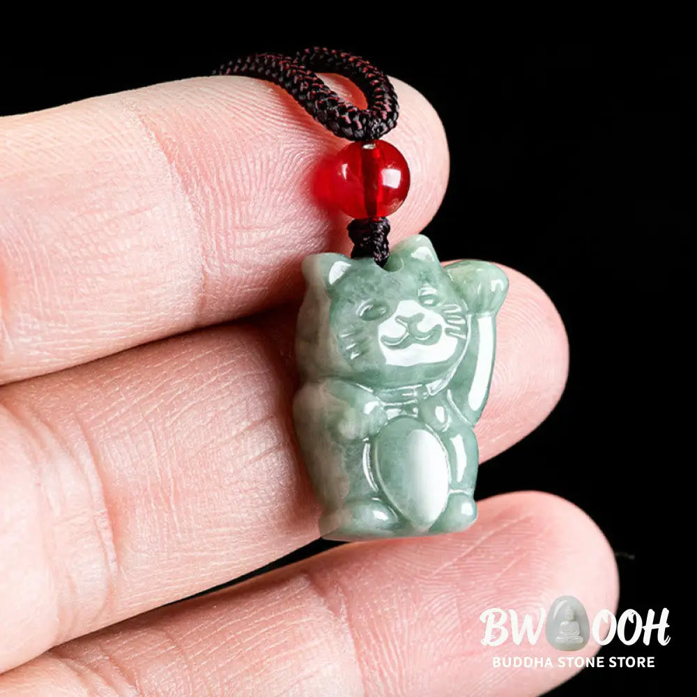 Buddha Stones Lucky Cat Jade Abundance Necklace Pendant - BWOOOH - Necklaces &amp; Pendants