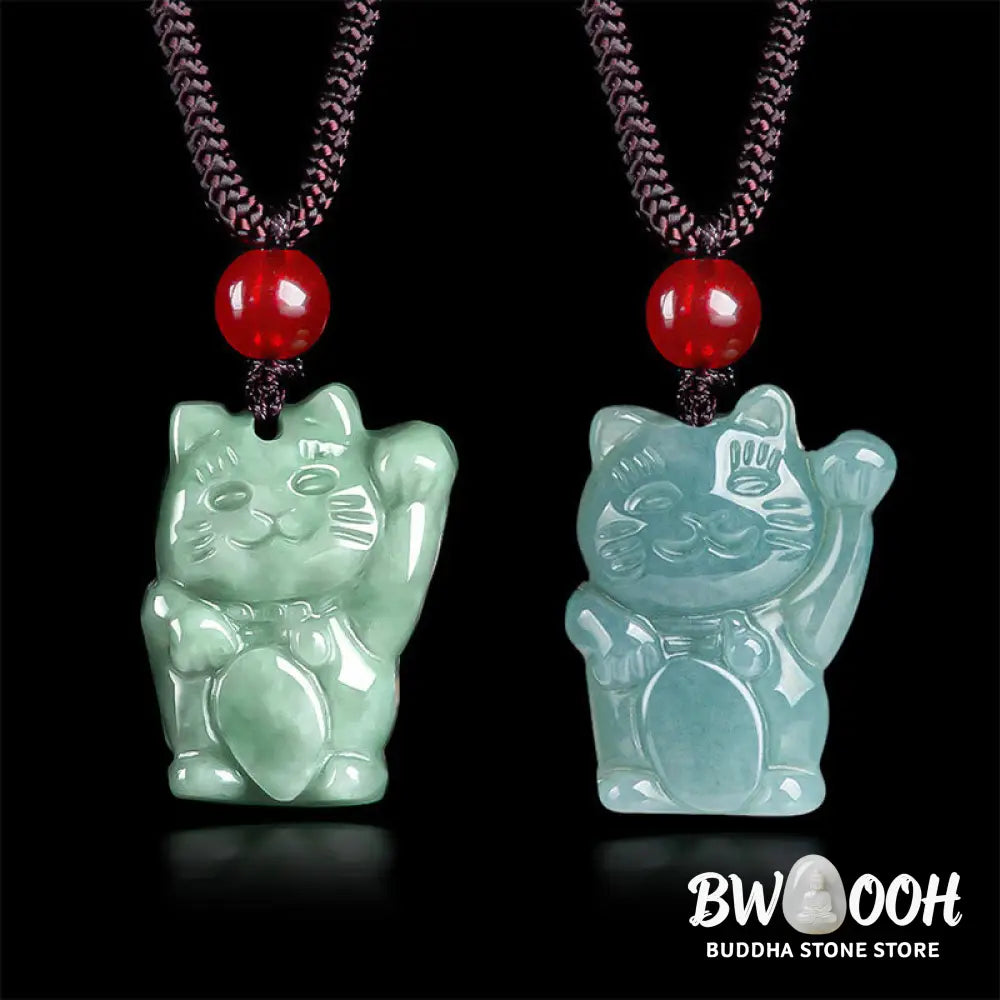 Buddha Stones Lucky Cat Jade Abundance Necklace Pendant - BWOOOH - Necklaces &amp; Pendants