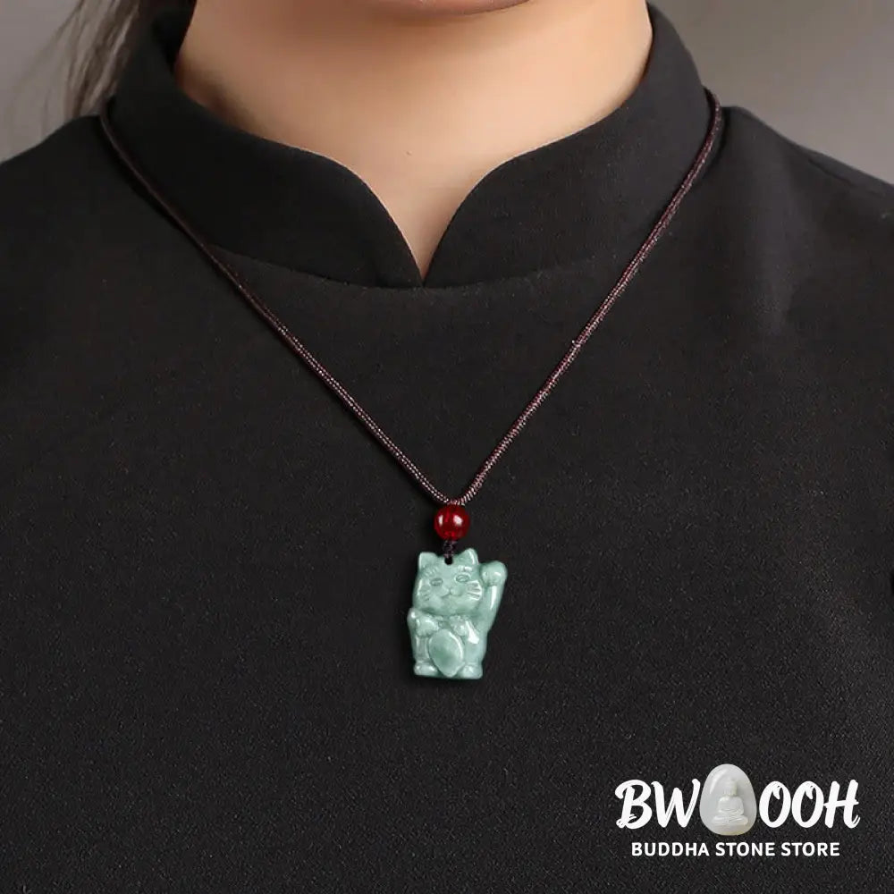 Buddha Stones Lucky Cat Jade Abundance Necklace Pendant - BWOOOH - Necklaces &amp; Pendants