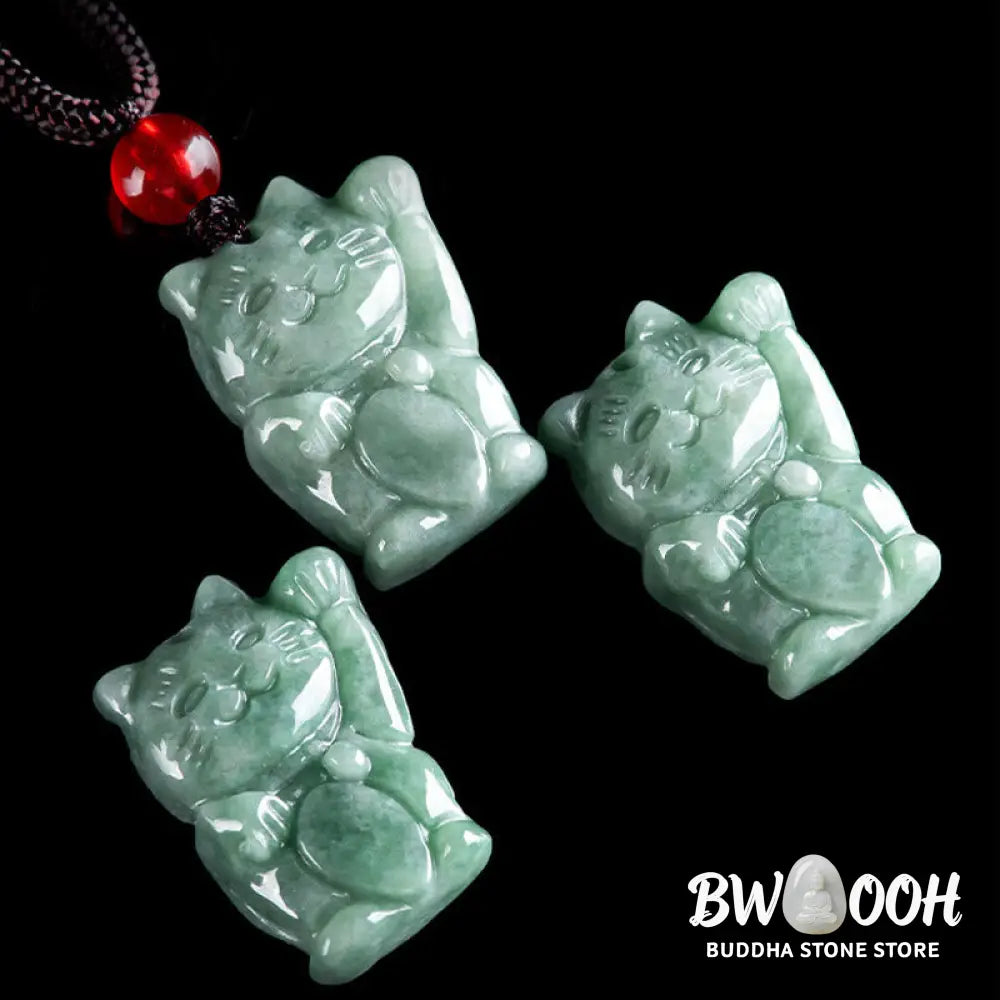 Buddha Stones Lucky Cat Jade Abundance Necklace Pendant - BWOOOH - Necklaces &amp; Pendants