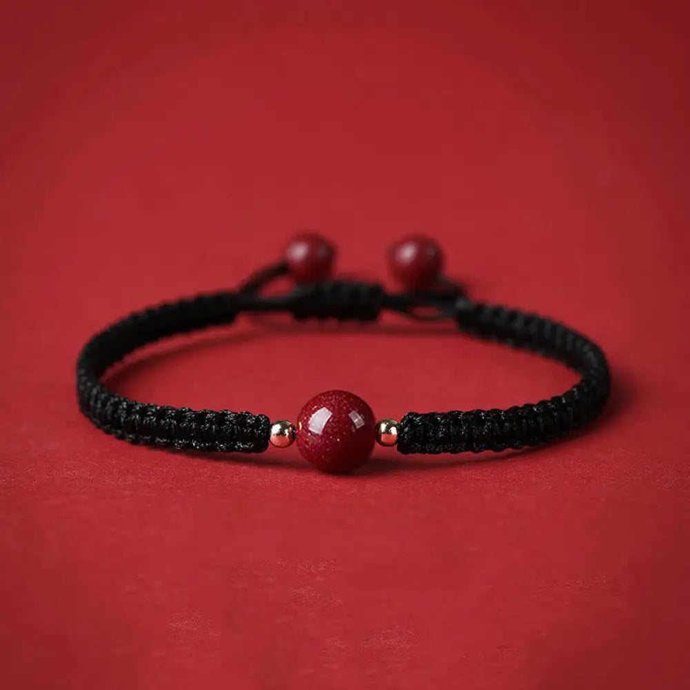 Buddha Stones Lucky Cinnabar Bead Blessing Red String Bracelet - BWOOOH - Black(Wrist Circumference 14-18cm) - Bracelet