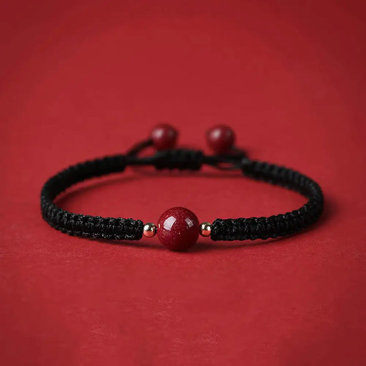 Buddha Stones Lucky Cinnabar Bead Blessing Red String Bracelet - BWOOOH - Black(Wrist Circumference 14-18cm) - Bracelet