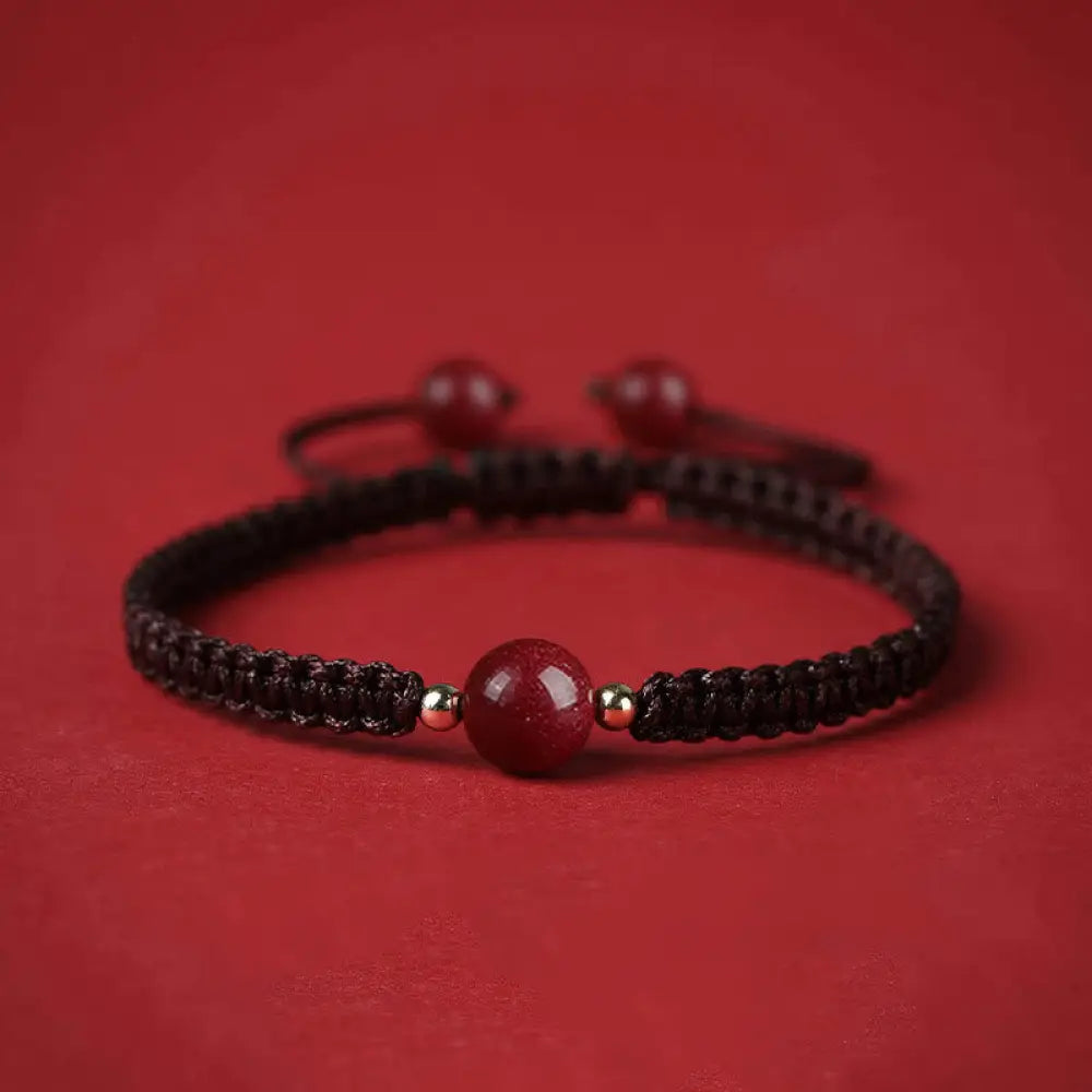 Buddha Stones Lucky Cinnabar Bead Blessing Red String Bracelet - BWOOOH - Coffee(Wrist Circumference 14-18cm) - Bracelet