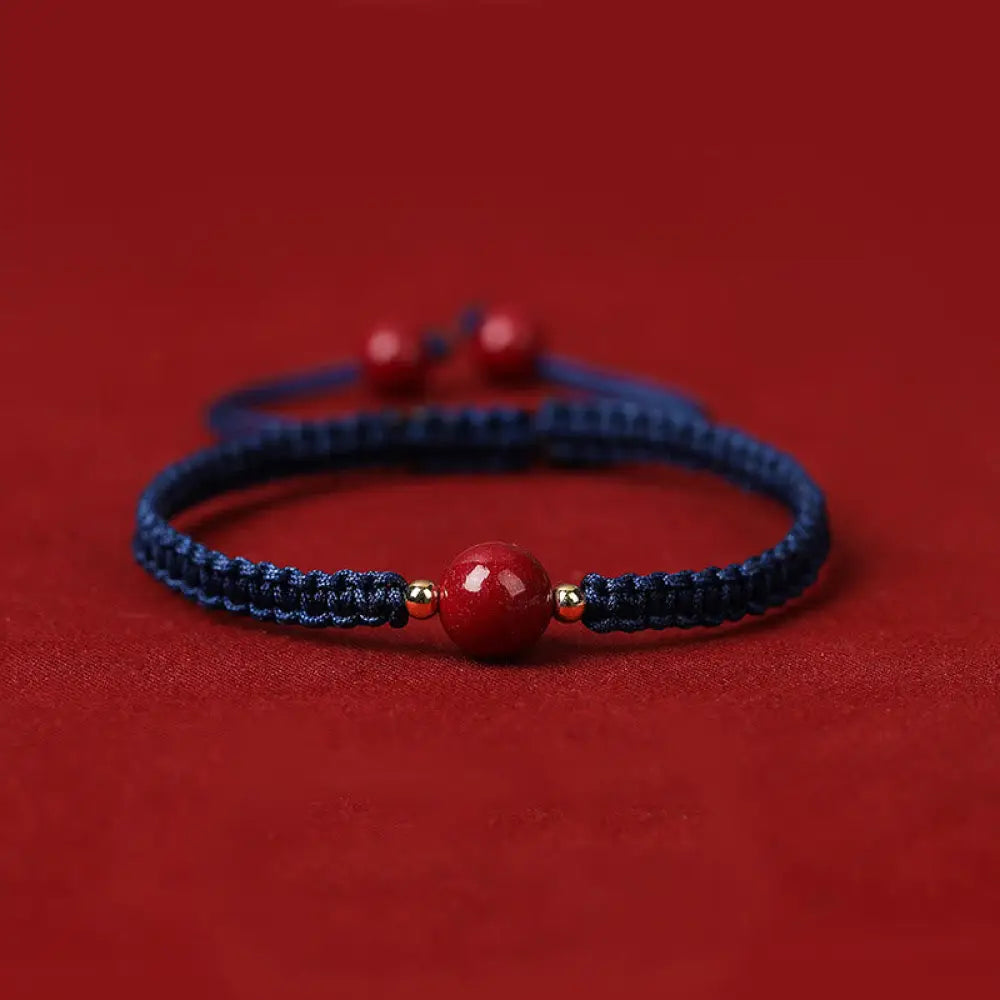 Buddha Stones Lucky Cinnabar Bead Blessing Red String Bracelet - BWOOOH - Navy Blue(Wrist Circumference 14-18cm)
