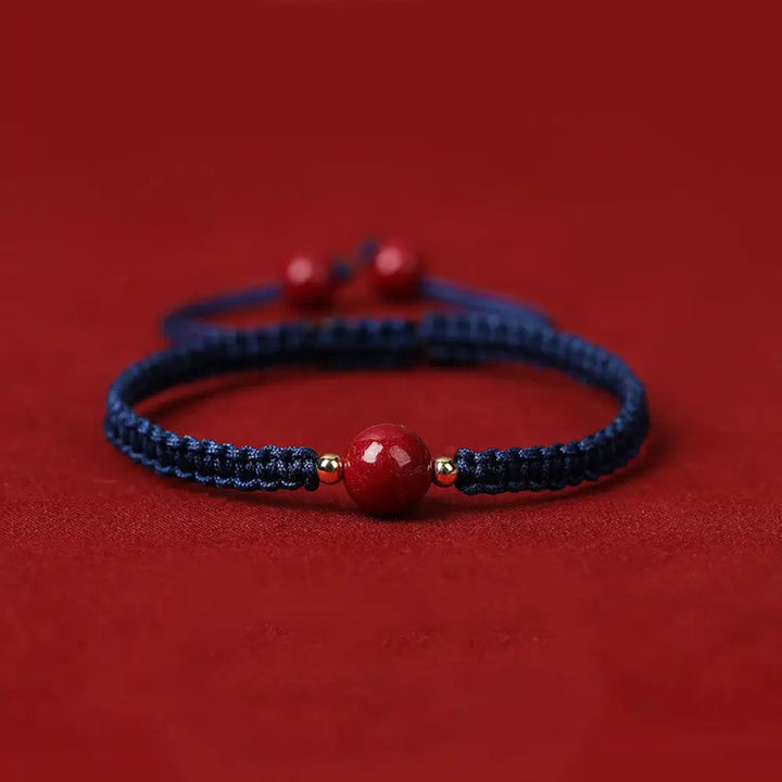 Buddha Stones Lucky Cinnabar Bead Blessing Red String Bracelet - BWOOOH - Navy Blue(Wrist Circumference 14-18cm)