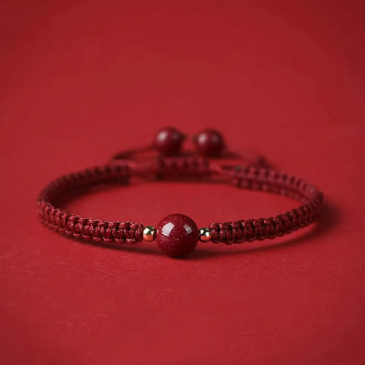 Buddha Stones Lucky Cinnabar Bead Blessing Red String Bracelet - BWOOOH - Wine Red(Wrist Circumference 14-18cm)