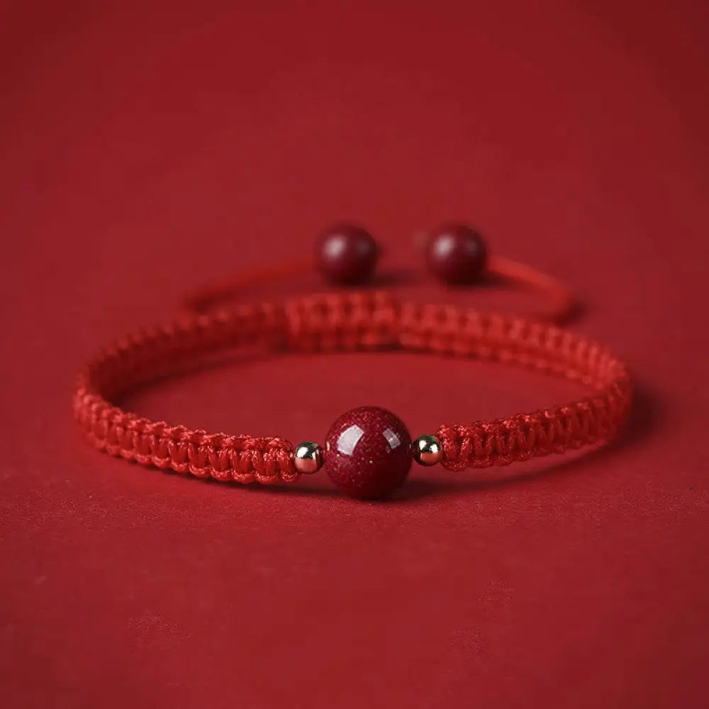 Buddha Stones Lucky Cinnabar Bead Blessing Red String Bracelet - BWOOOH - Red(Wrist Circumference 14-18cm) - Bracelet
