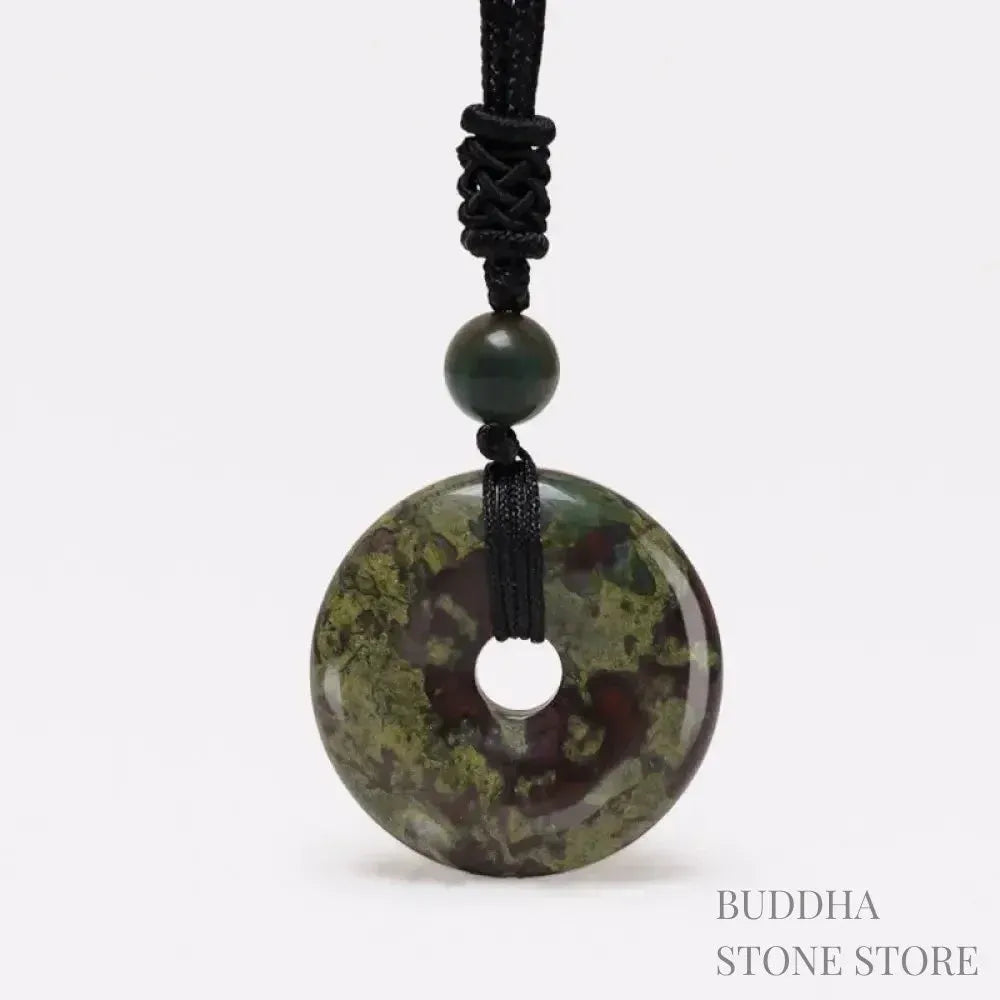 A BWOOOH Lucky Coin Pendant Necklace featuring a round, polished gemstone pendant, approximately 1.18 inches in diameter, suspended on a 26-inch chain, showcasing materials such as Green Aventurine, Pink Crystal, Black Onyx, and Jade, designed for spiritual wellness and good fortune. - View 24