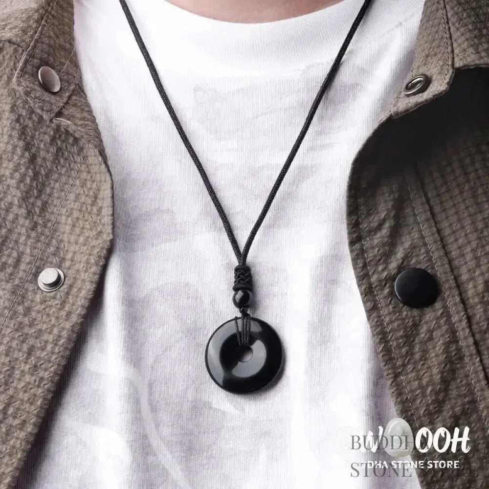 A BWOOOH Lucky Coin Pendant Necklace featuring a round, polished gemstone pendant, approximately 1.18 inches in diameter, suspended on a 26-inch chain, showcasing materials such as Green Aventurine, Pink Crystal, Black Onyx, and Jade, designed for spiritual wellness and good fortune. - View 17