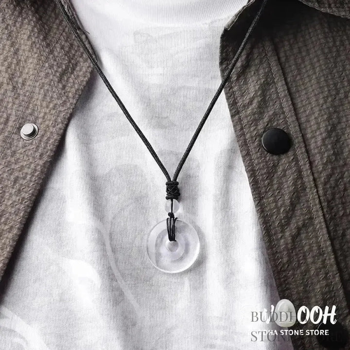 A BWOOOH Lucky Coin Pendant Necklace featuring a round, polished gemstone pendant, approximately 1.18 inches in diameter, suspended on a 26-inch chain, showcasing materials such as Green Aventurine, Pink Crystal, Black Onyx, and Jade, designed for spiritual wellness and good fortune. - View 34