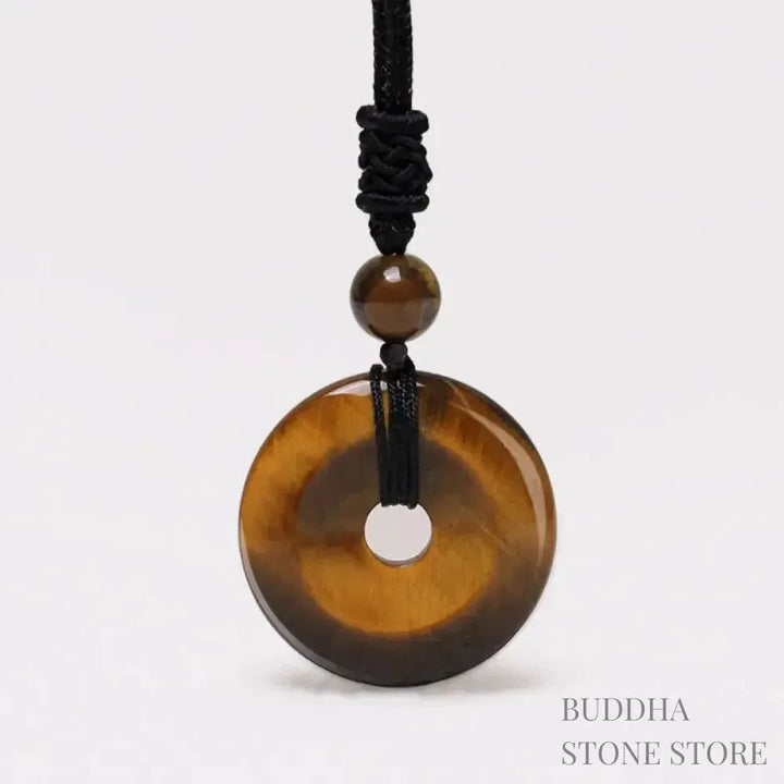A BWOOOH Lucky Coin Pendant Necklace featuring a round, polished gemstone pendant, approximately 1.18 inches in diameter, suspended on a 26-inch chain, showcasing materials such as Green Aventurine, Pink Crystal, Black Onyx, and Jade, designed for spiritual wellness and good fortune. - View 19