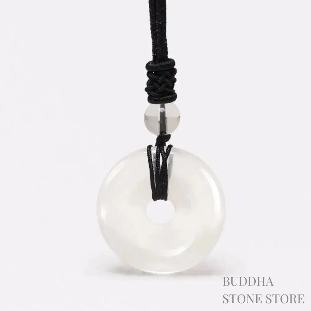 A BWOOOH Lucky Coin Pendant Necklace featuring a round, polished gemstone pendant, approximately 1.18 inches in diameter, suspended on a 26-inch chain, showcasing materials such as Green Aventurine, Pink Crystal, Black Onyx, and Jade, designed for spiritual wellness and good fortune. - View 32