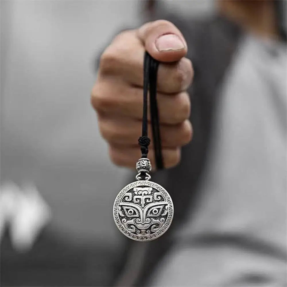 BWOOOH Lucky FengShui Mythological Creature Taotie Wealth Necklace Pendant — ancient Taotie copper plated silver pendant for luck and wealth