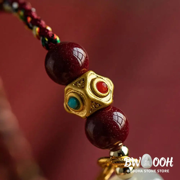 Buddha Stones Lucky Fortune Charm Hetian Cyan Jade White Jade Multicolored Braided String Prosperity Bracelet - Bracelet